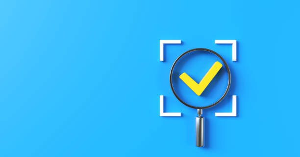 istock Checkmark to approve, Magnifying glass focus to Approve document icon on Blue background for business process workflow illustrating management approval and and project approve concept. 2194584303