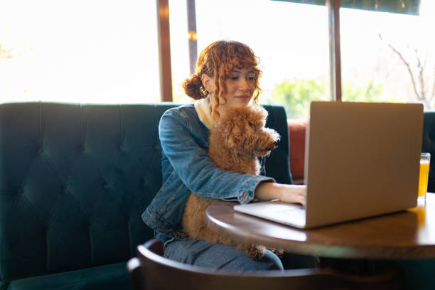 istock Having fun with my dog while using a laptop in a coffee shop 2194588818
