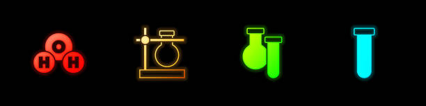istock Set Chemical formula for H2O, Test tube flask on stand, and icon. Vector 2194590005