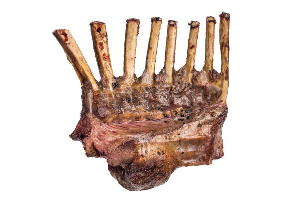 Roast Rack of lamb chops, mutton organic meat isolated on white backgrounds.