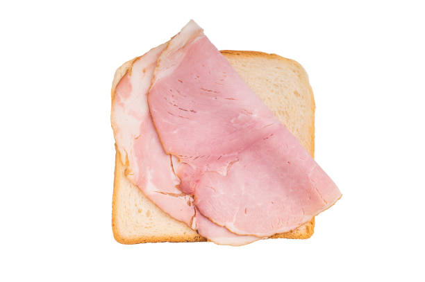istock Ham sandwich, Bread with sliced pork meat isolated on white background. top view 2194590993