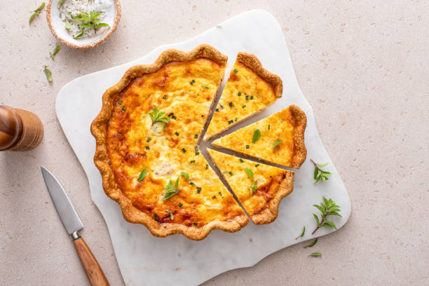 Salmon and cheese quiche freshly baked for breakfast