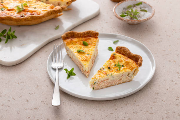istock Salmon and cheese quiche freshly baked for breakfast 2194599303