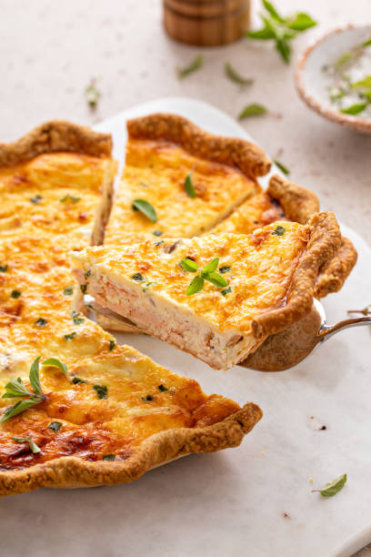istock Salmon and cheese quiche freshly baked for breakfast 2194599306