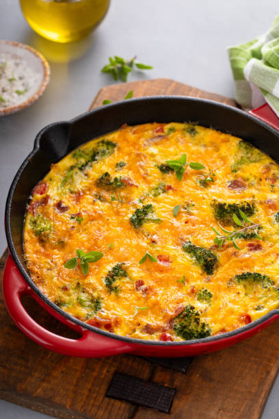 istock Healthy frittata or quiche with broccoli and red pepper whole in a cast iron pan 2194599329