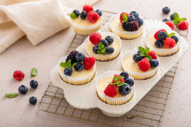 istock Mini vanilla cheesecakes cooked in a muffin pan served with fresh berries 2194599364