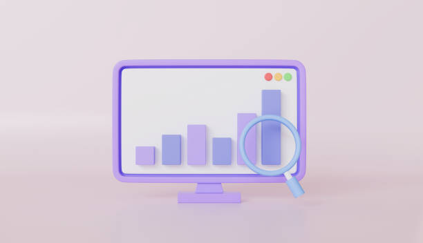 istock Bar graph growing with magnifying glass on monitor for web analytics 2194622146