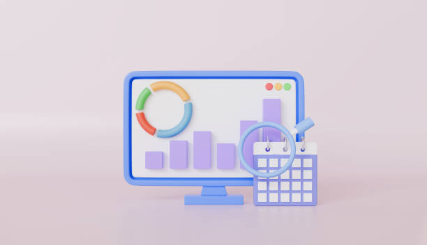 istock Bar graph growing with magnifying glass on monitor for web analytic 2194622151