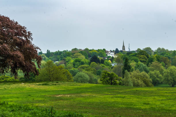 istock Scenic View of Green Fields and Distant Church at Hampstead Heath 2194623352