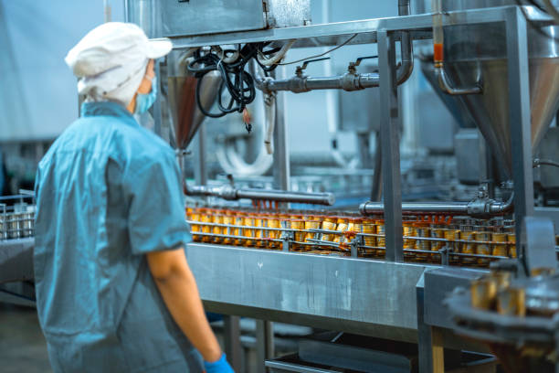 istock Inspector checking automated machinery in food production facility Focus on quality control safety and workflow efficiency. Worker overseeing food packaging machinery in a modern manufacturing plant. 2194629354