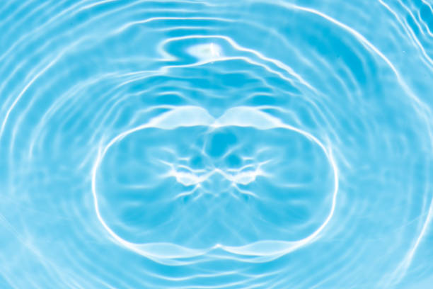 Water Texture Background on Pool Side or Bathroom.Summer Blue sea circle ripple pattern wih abstract white light effect surface,Nature banner mock up for Spa,Serum,Medicine concept