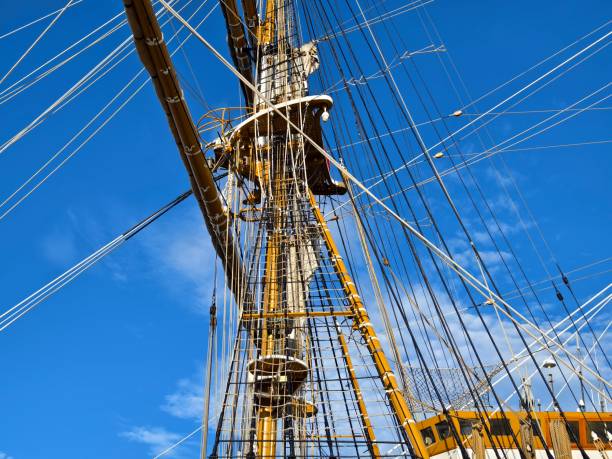 istock Ropes stretched across the masts of an old ship 2194653979
