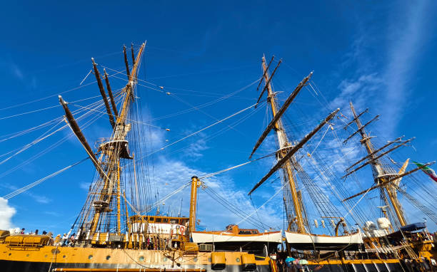 istock A large old ship at pier under a beautiful blue sky 2194654011