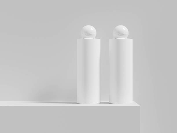 istock round plastic bottles mockup, front view cylindrical water bottles packaging, tall liquid skincare and cosmetic container, tube packaging, round shape flip top plastic cap liquid container mockup 2194654369