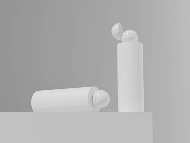 istock round plastic bottles mockup, front view cylindrical water bottles packaging, tall liquid skincare and cosmetic container, tube packaging, round shape flip top plastic cap liquid container mockup 2194654372