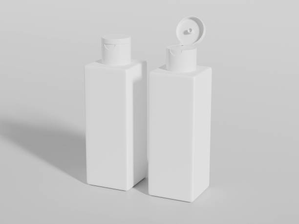 istock white cubic shape bottles mockup, square water bottles packaging, tall PET bottle, liquid personal care product packaging, flip plastic cap regtangular shape liquid container, HDPE plastic mockup 2194654503