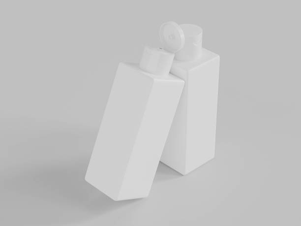 istock white cubic shape bottles mockup, square water bottles packaging, tall PET bottle, liquid personal care product packaging, flip plastic cap regtangular shape liquid container, HDPE plastic mockup 2194654508