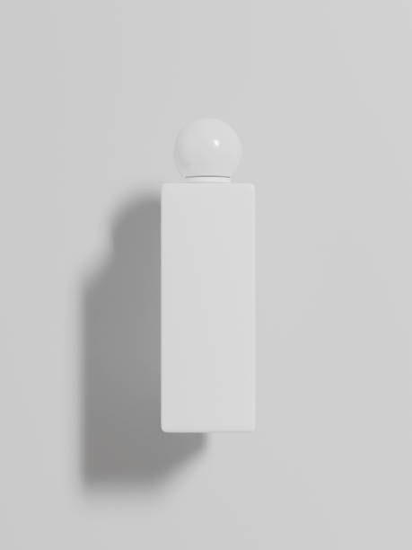 istock white square bottle with round shape skrew cap mockup, tall cubic shape water bottle packaging, liquid PET bottle for personal care product, ball plastic cap regtangular shape liquid container mockup 2194654509