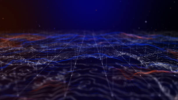 istock Flying through futuristic digital geology terrain, digital data telemetry and engineer topography with contour lines. 2194658950