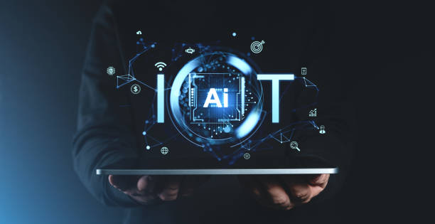 istock Holographic IoT and AI display concept over tablet on dark background. 2194662033