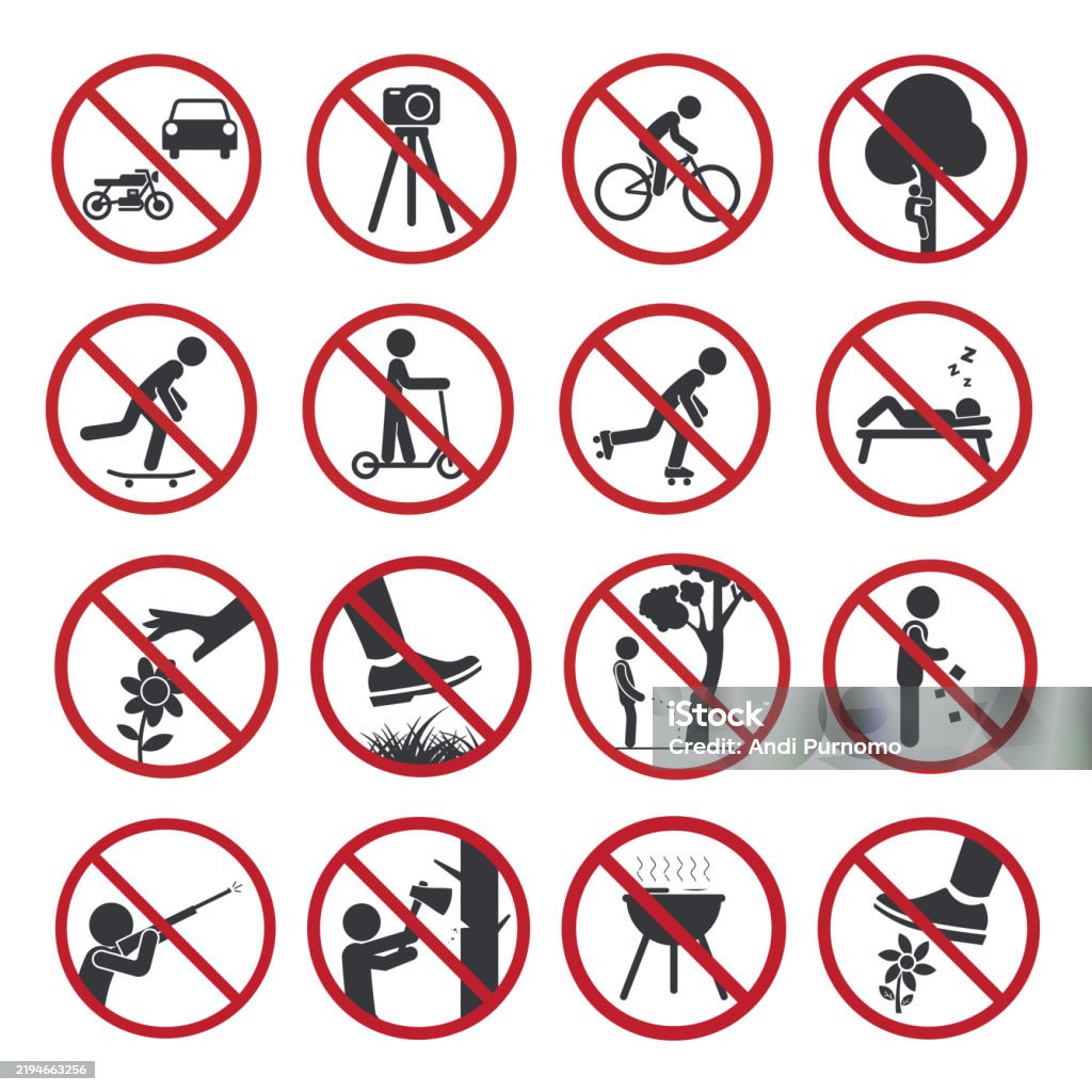 Prohibition Sign Bench Bundle Set Isolated Prohibition Sign For Park Outdoor Playground Area ...
