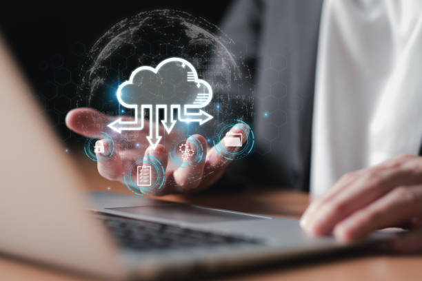 istock Business person migrate data and corporate information into cloud technology for data security and back up as disaster recovery site and prevent for cyber crime. Data inventory for enterprise. 2194665596