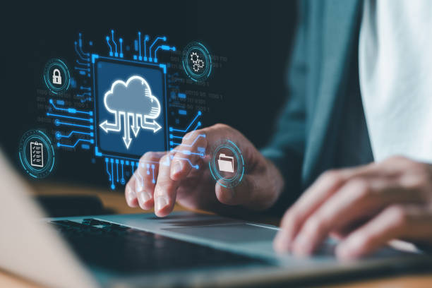 istock Business person migrate data and corporate information into cloud technology for data security and back up as disaster recovery site and prevent for cyber crime. Data inventory for enterprise. 2194665756