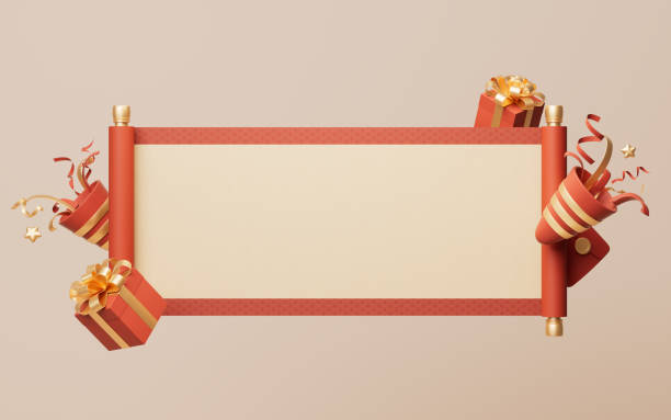 istock Chinese ancient red reel banner and festive elements, 3d rendering. 2194668802
