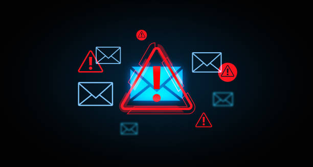 istock Cybersecurity warning icons with email symbols and alert signs. 3D Rendering 2194670793