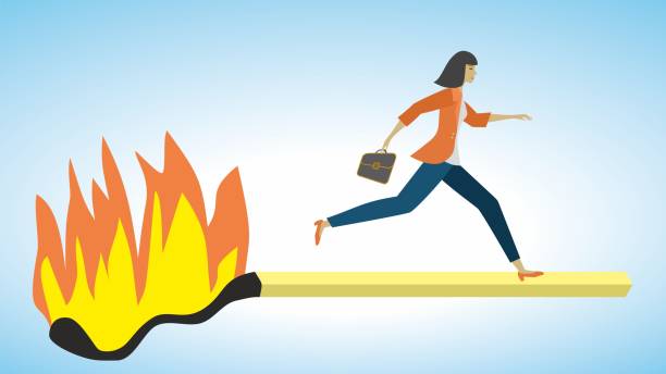 istock Woman running fast on burning matchstick. Deadline, stress and urgency. Dimension 16:9. Vector illustration. 2194678009