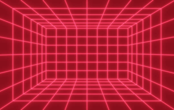 Depth red grid box 3d virtual reality copy space background.