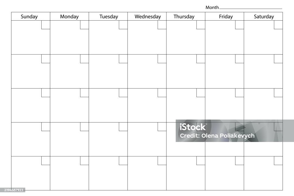 Basic Calendar Layout Monthly Calendar Layout Blank Grid Template Simple Weekly Vector ...