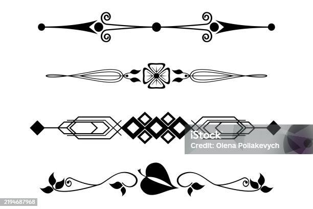 Rustic Divider Line Decorative Divider Set Ornamental Black Lines Classic Floral Elements ...