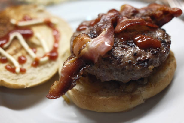 beef burger meat as american fatty food