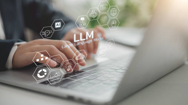 istock LLM, AI Large Language Model concept. Businessmen working on laptops with LLM icons on virtual screens. A language model distinguished by its general-purpose language generation capability. Chat AI. 2194701911