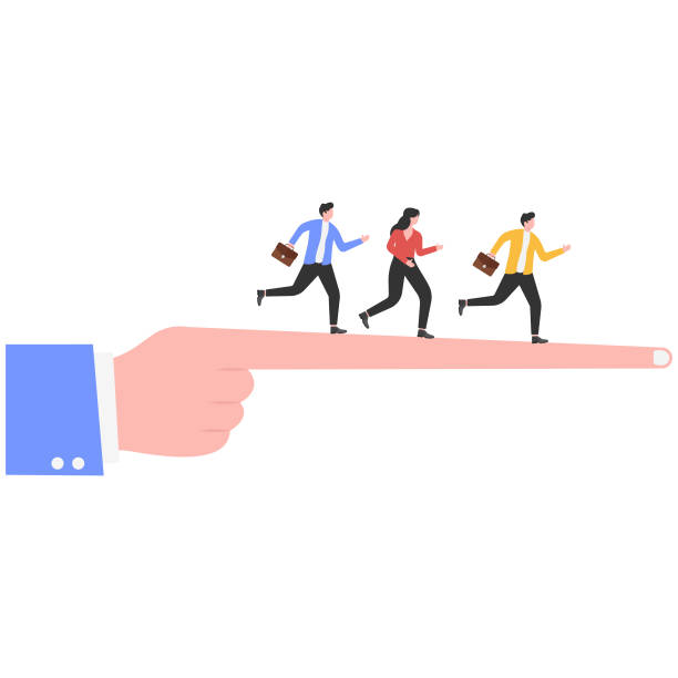 istock Huge finger guides the businessman to run 2194703483
