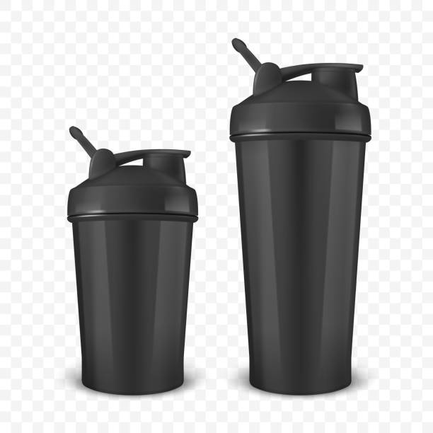 istock Vector Realistic 3D Black Empty Glossy Metal Shaker Bottle With Black Cap for Fitness Sports Nutrition Supplement Workout Hydration Closeup Isolated. Packaging Mockup Design Template 2194704282