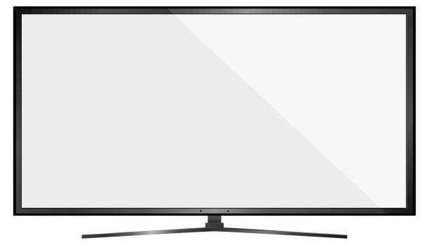 stockillustraties, clipart, cartoons en iconen met tv screen background.modern led lcd panel.wide computer monitor display mockup.blank flatscreen television template.vector illustration horizon plasma tv monitor hanging wall,new technology electronic - flatscreen