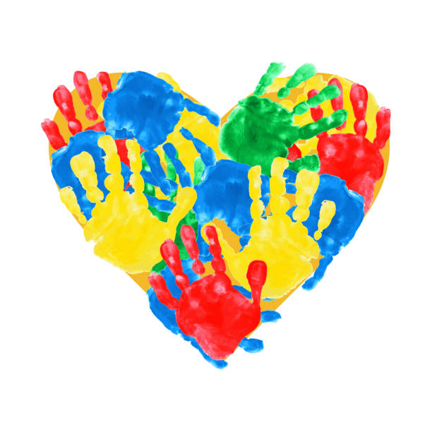 istock Heart of children's handprints. Vector illustration of chilren's palms on white backgound. International Children's Day. International Day of peace. 2194716273