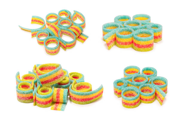 Colorful gummy candies. Top view. Isolated on a white background.