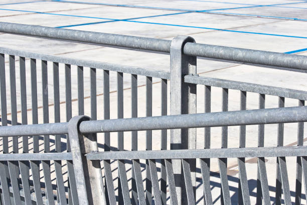 istock Metal railing composed of pre-made sections, crafted off-site, and treated with a protective zinc coating and galvanized elements 2194718705