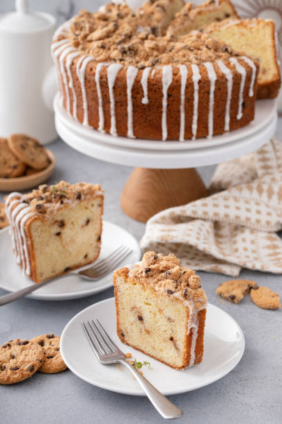 istock Delicious crumb cake with icing on plate 2194719603