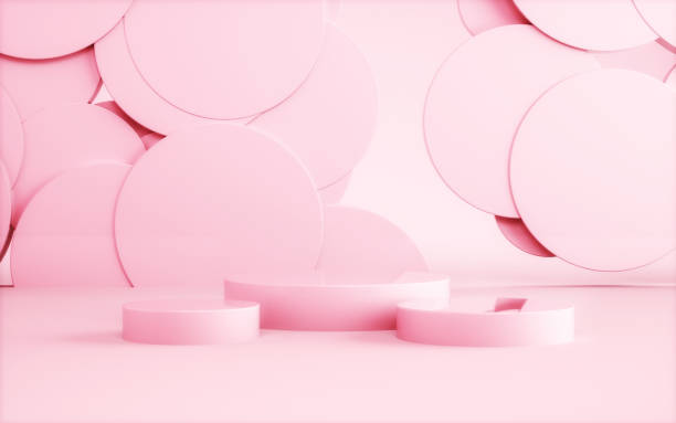 istock Minimalist Abstract Empty Pink Room and three Cylinders Product Podium, Flying Cylinders in the Background, cosmetics, brand Promotion, products, advertising presentation Concept 2194721211