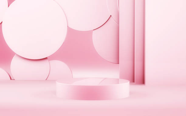 istock Minimalist Abstract Empty Pink Room and three Cylinders Product Podium, Flying Cylinders in the Background, cosmetics, brand Promotion, products, advertising presentation Concept 2194721252