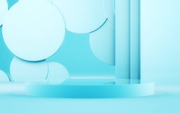 istock Minimalist Abstract Empty Blue Room and three Cylinders Product Podium, Flying Cylinders in the Background, cosmetics, brand Promotion, products, advertising presentation Concept 2194721263