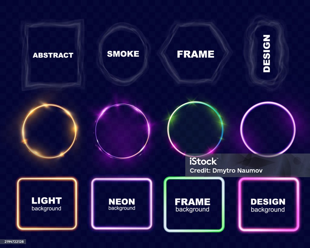 Abstract Light Frame Glowing Neon Light Frames And Smoky Abstract Frames In Various Shapes ...