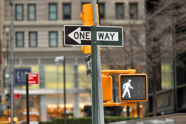 Walk - Dont Walk old traffic lights in Manhattan Downtown, New York