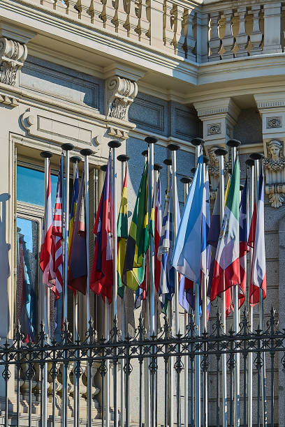 istock Building facade with flags of various countries 2194739310