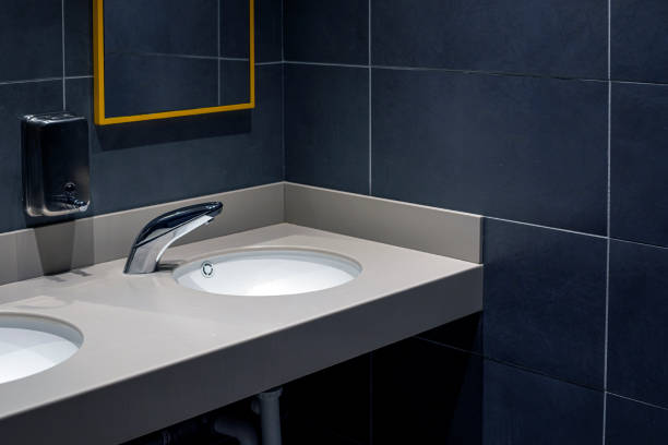 istock stylish interior with dark tiles in the bathroom 2194740439