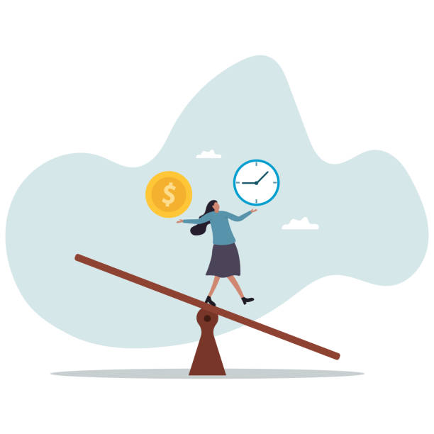 istock Time and money balance, weight between work and life, long term investment or savings, control or make decision.business concept.flat character. 2194742256